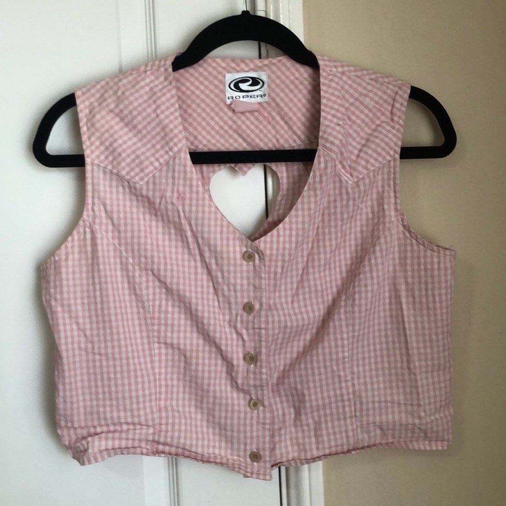 Vintage Heart Cutout Gingham Crop Top